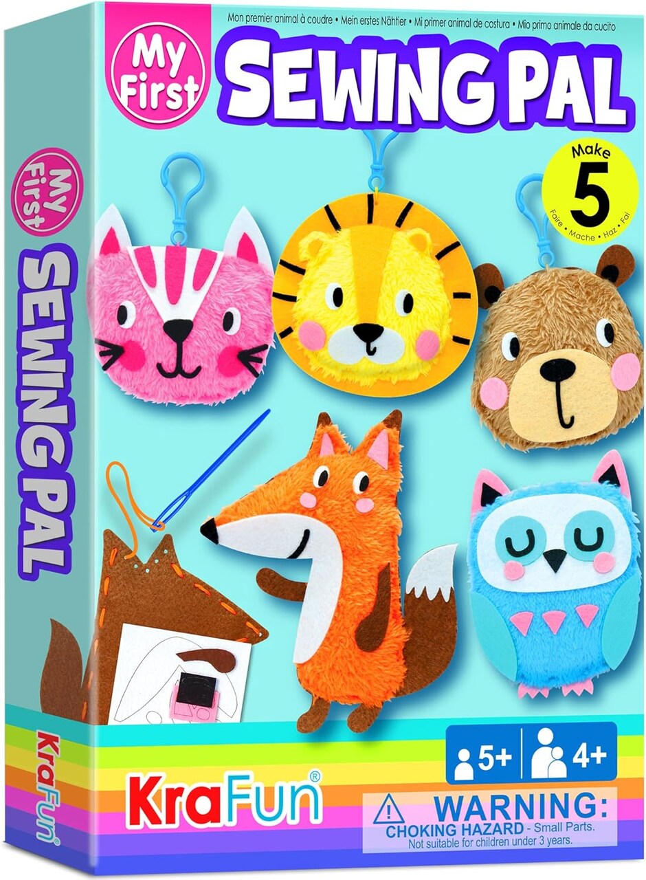 My First Sewing Animal Summer for Kids, Beginner Art & Craft, 5 Easy Activities Stuffed Animal Dolls, Keyring Charms, Instructions & Felt Materials for Learn to Sew, Embroidery
